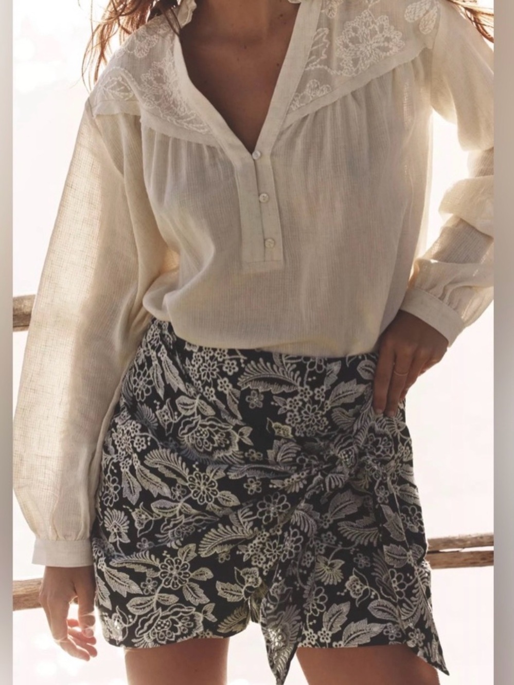 Zara Navy Embroidered Skort